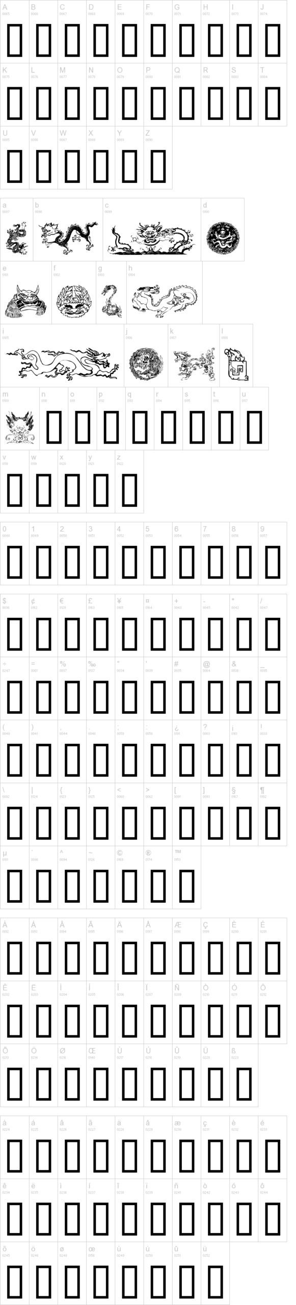 Dragons 字体字形表