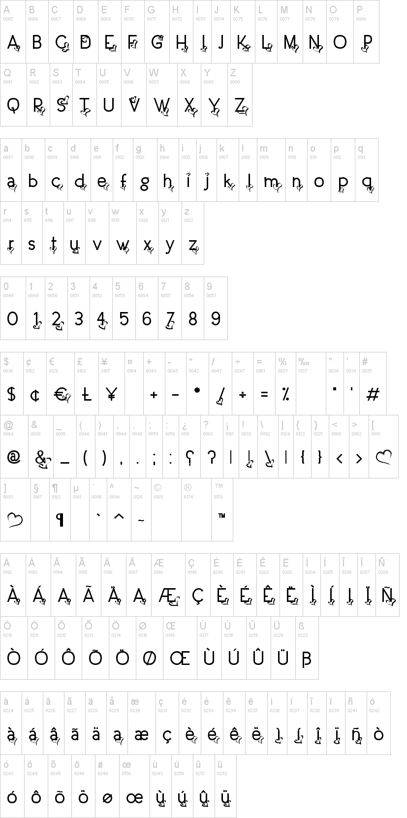 Dream Love Valentine 字体字形表