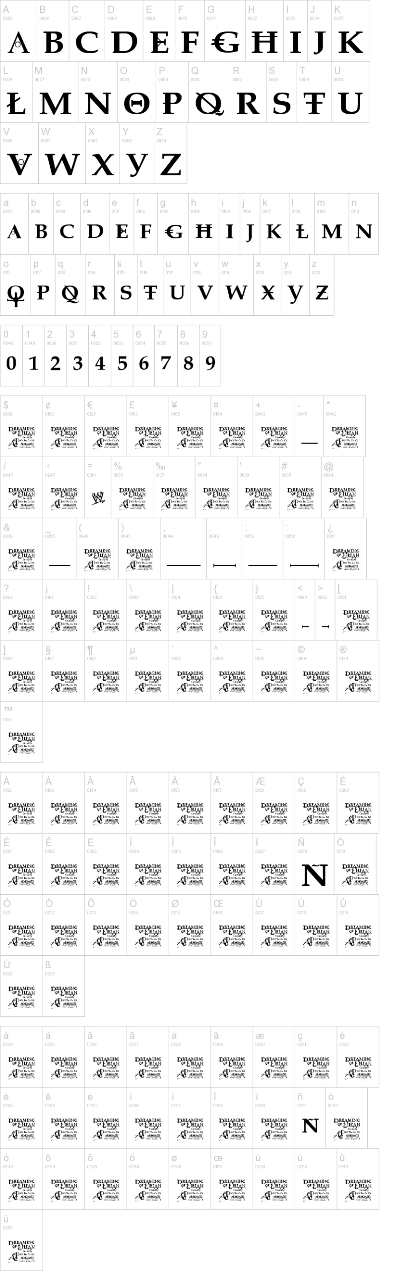 Dreaming of Lilian 字体字形表