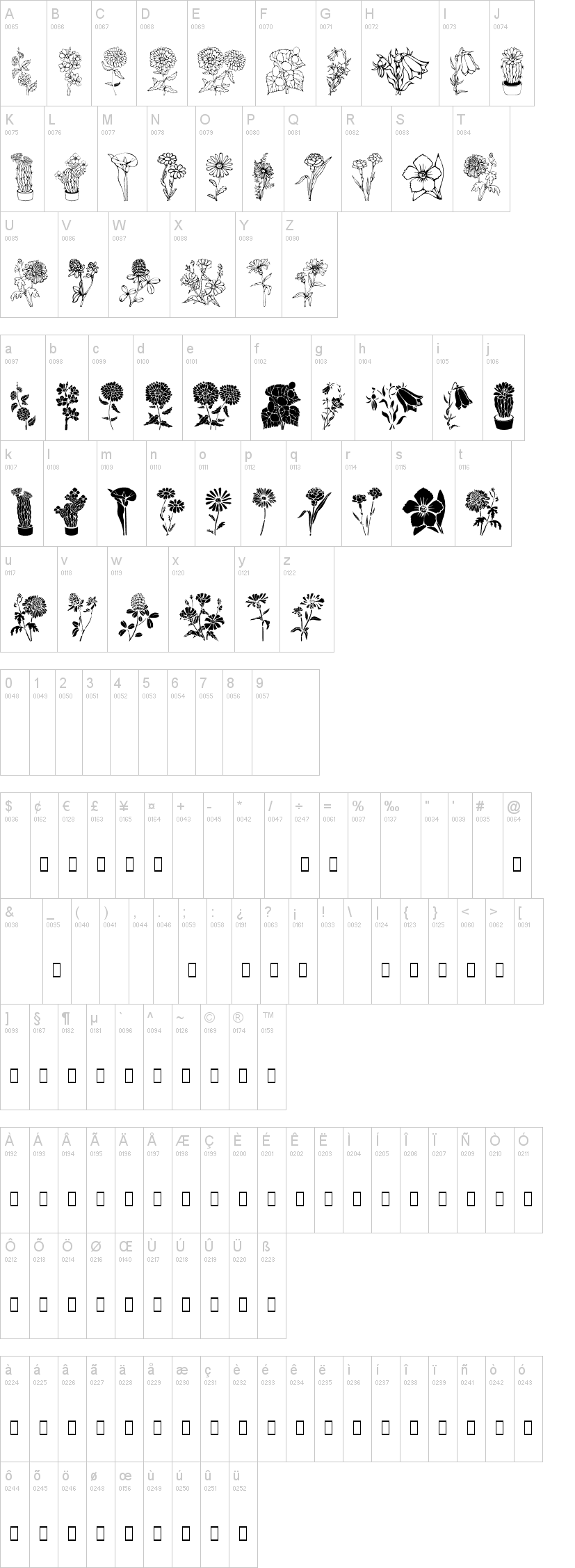 DT Flowers 字体字形表