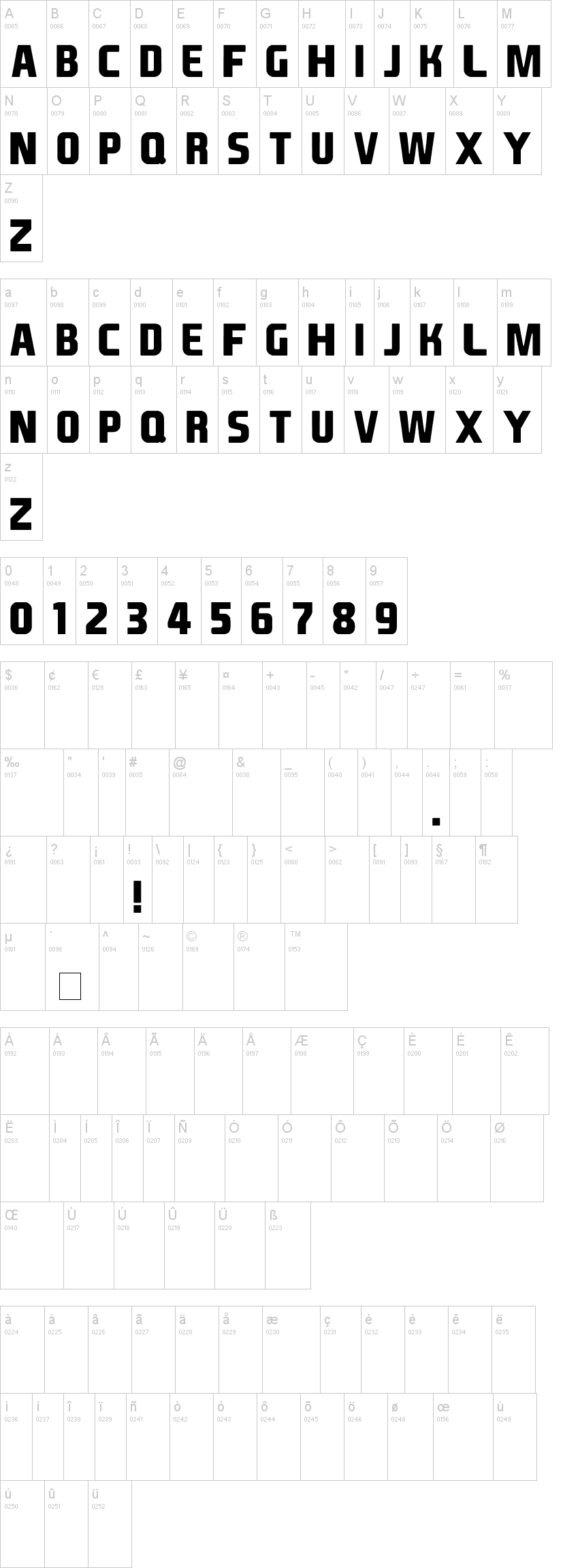 EA Font 字体字形表