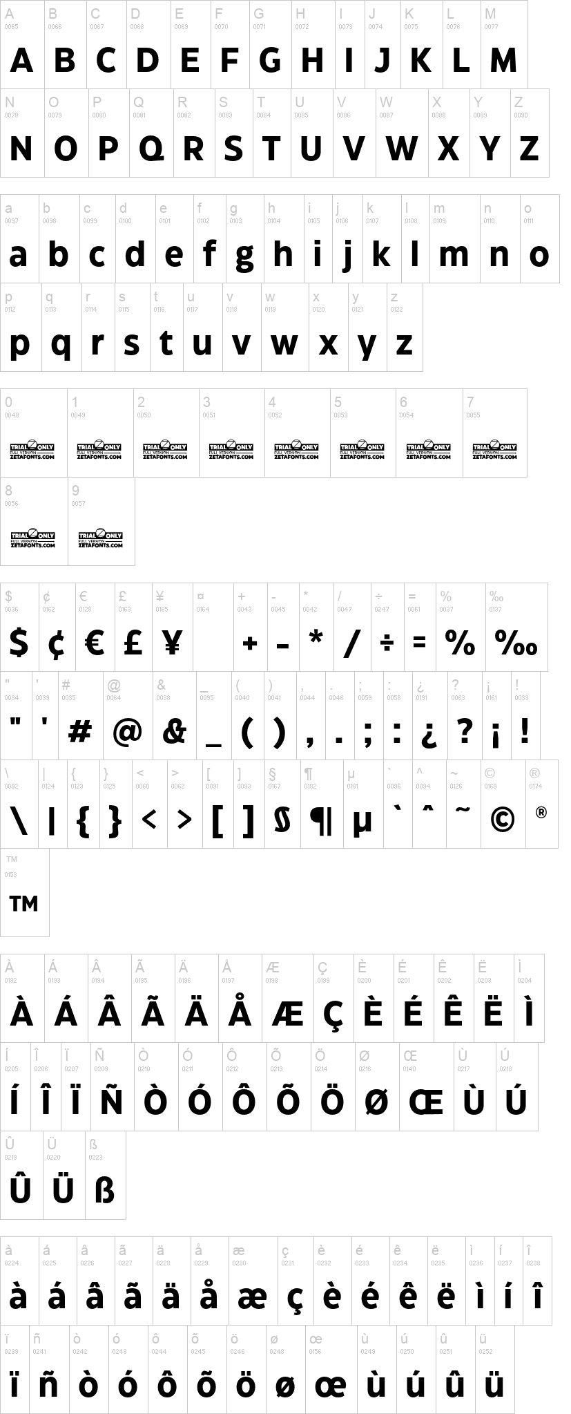 Eastman Grotesque 字体字形表