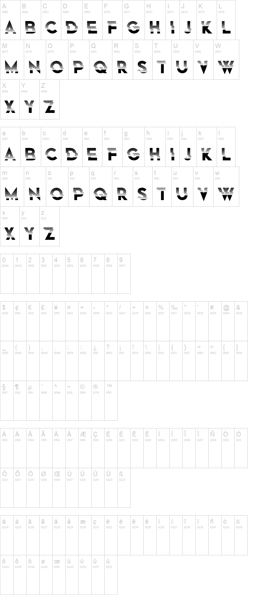 Eclairages 字体字形表