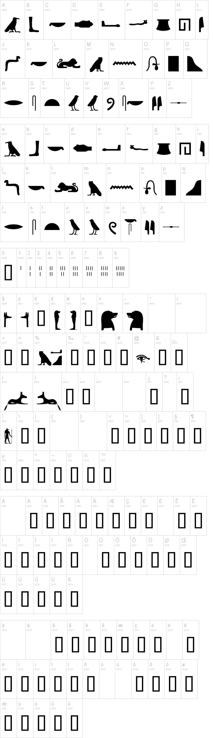 Egyptian Hieroglyphs Silhouette 字体字形表