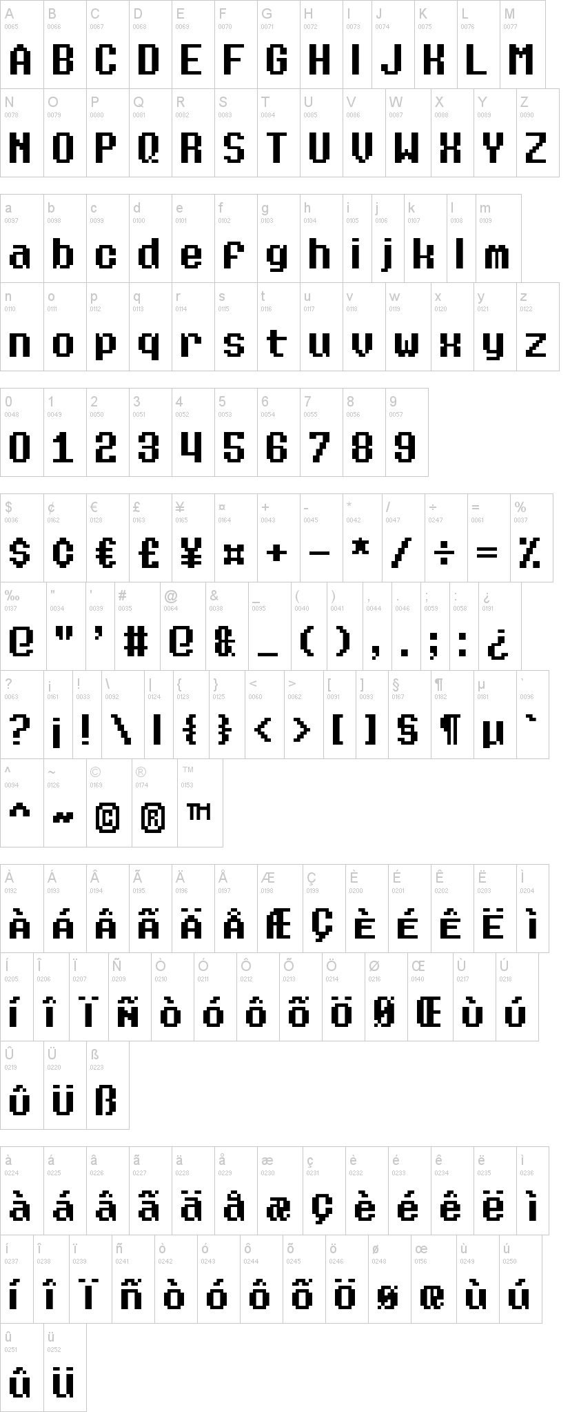 Eight Bit Dragon 字体字形表