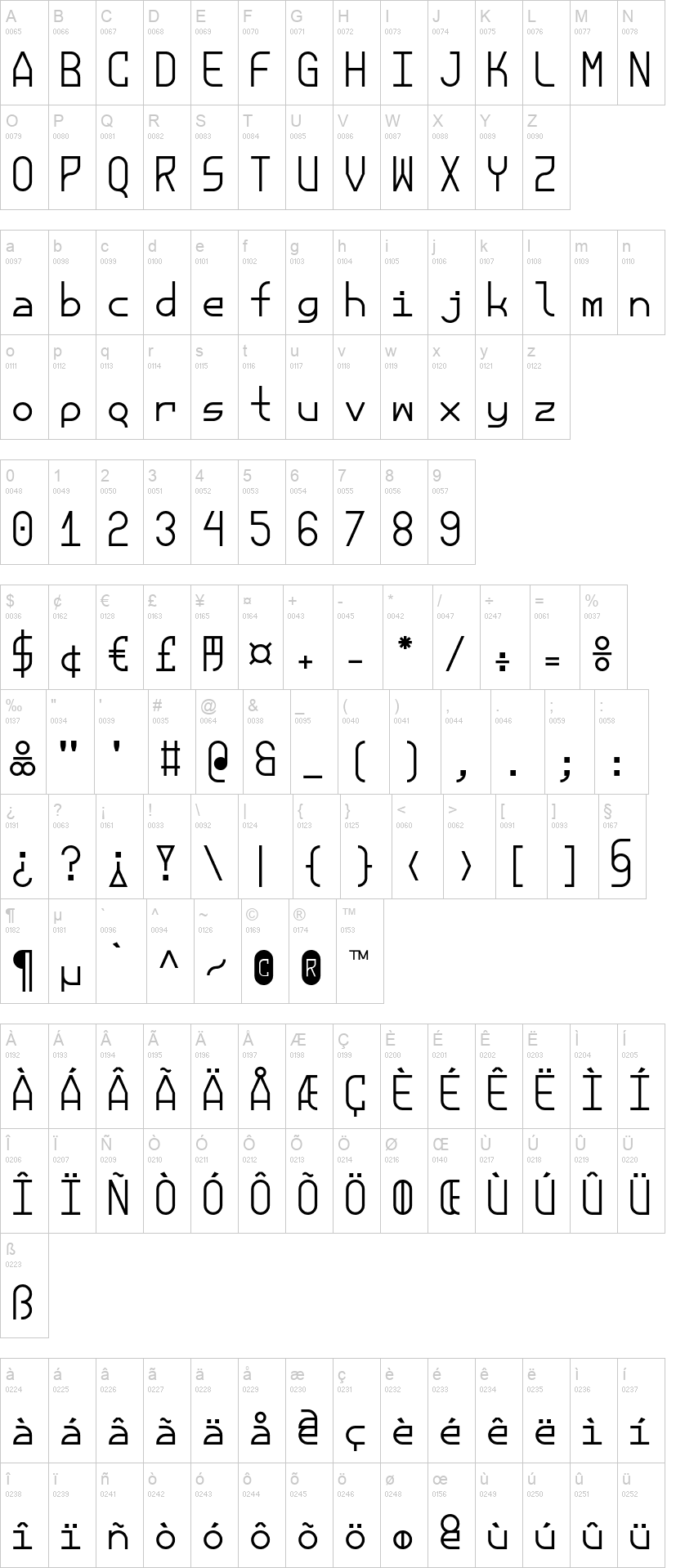 Eirian 字体字形表