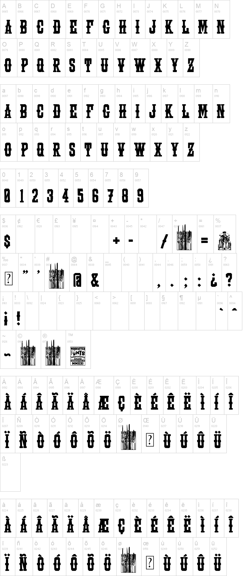 El Gui�ote 字体字形表