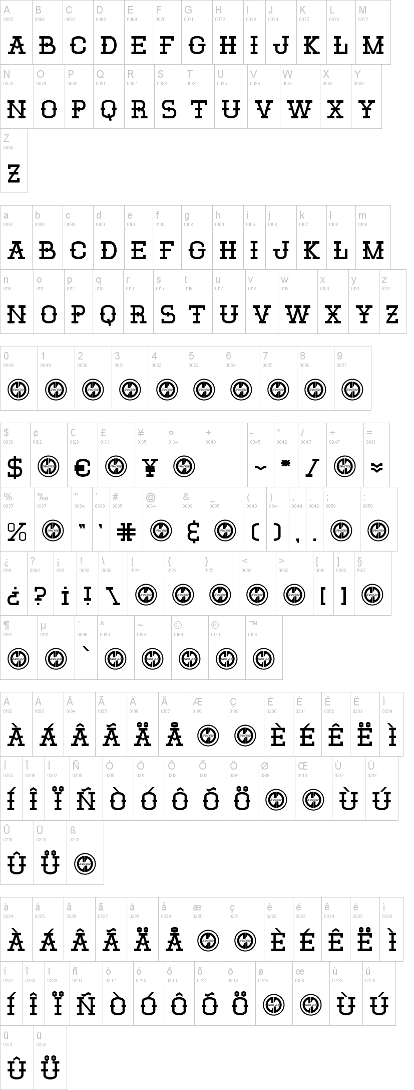 El Sancho Rancho 字体字形表