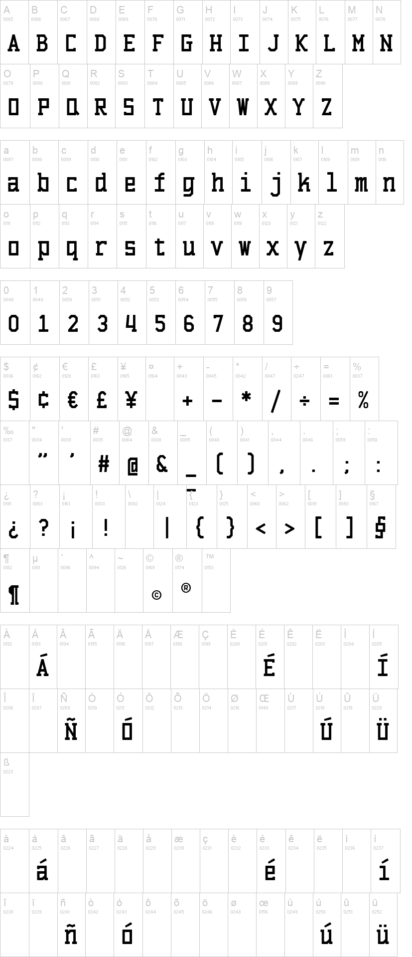 El Volcan Mecana 字体字形表