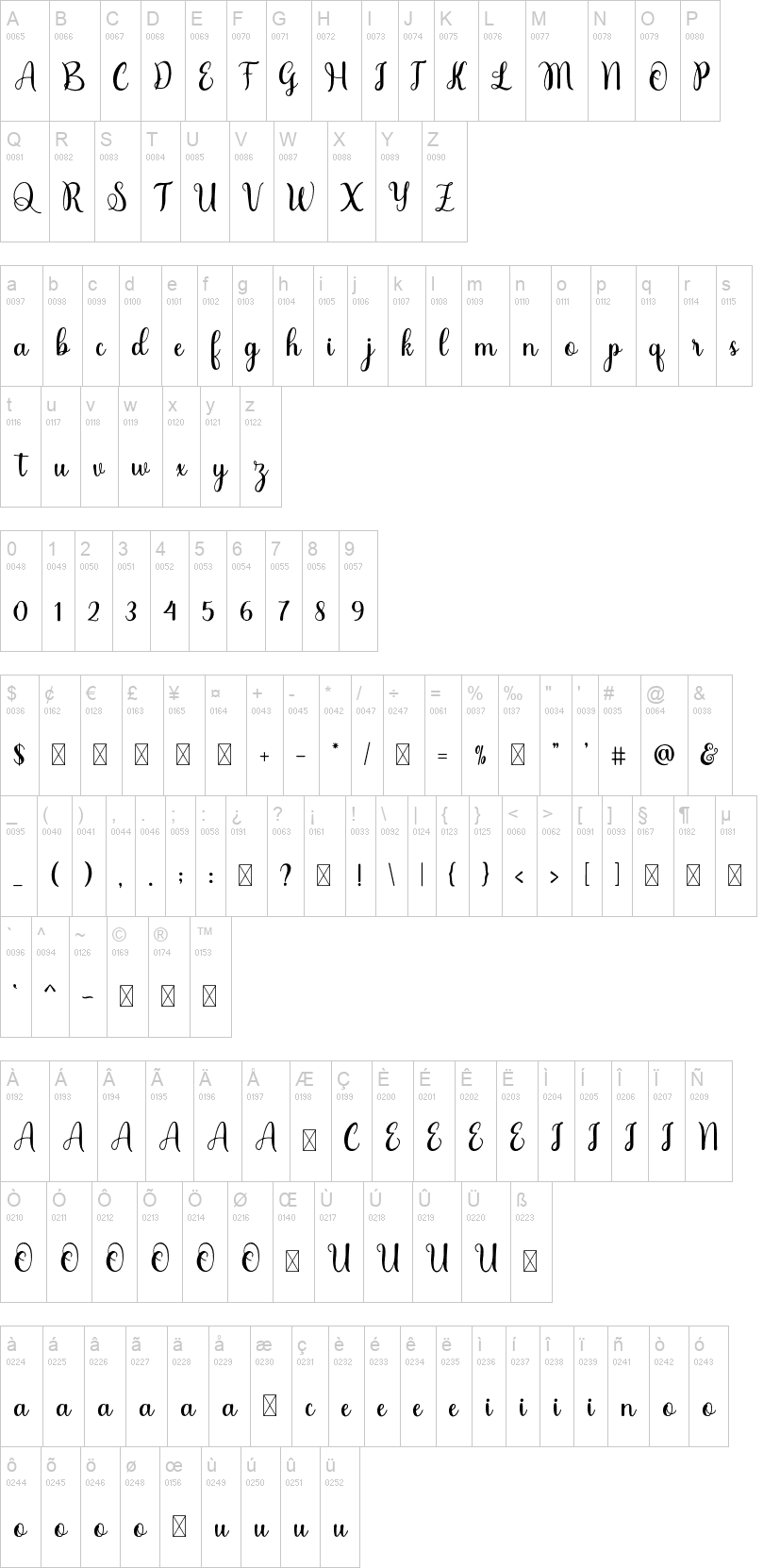 Elegant 字体字形表