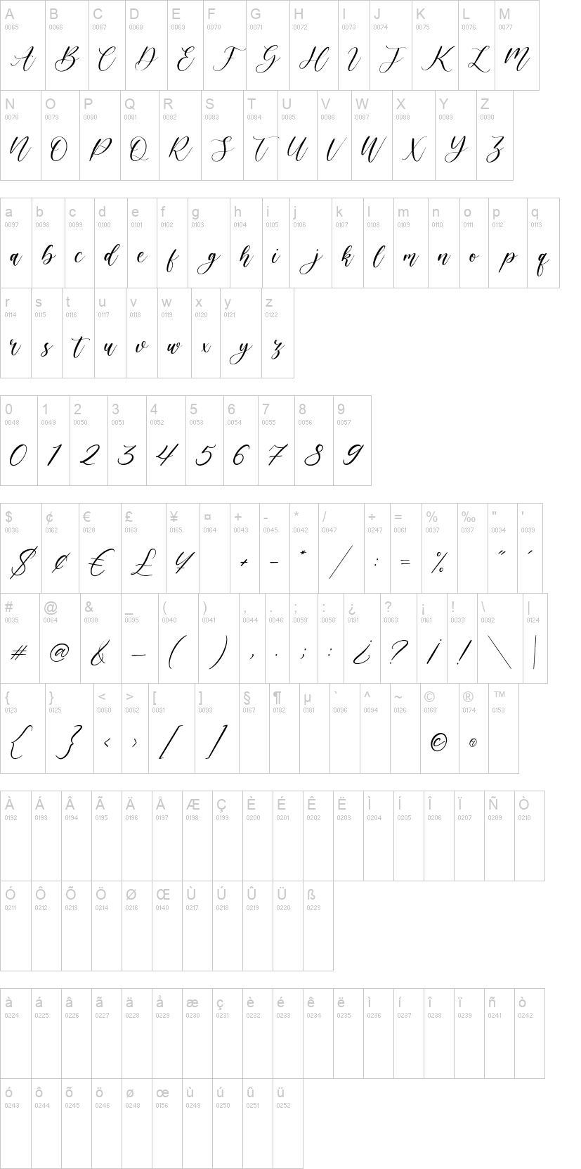Elegante 字体字形表