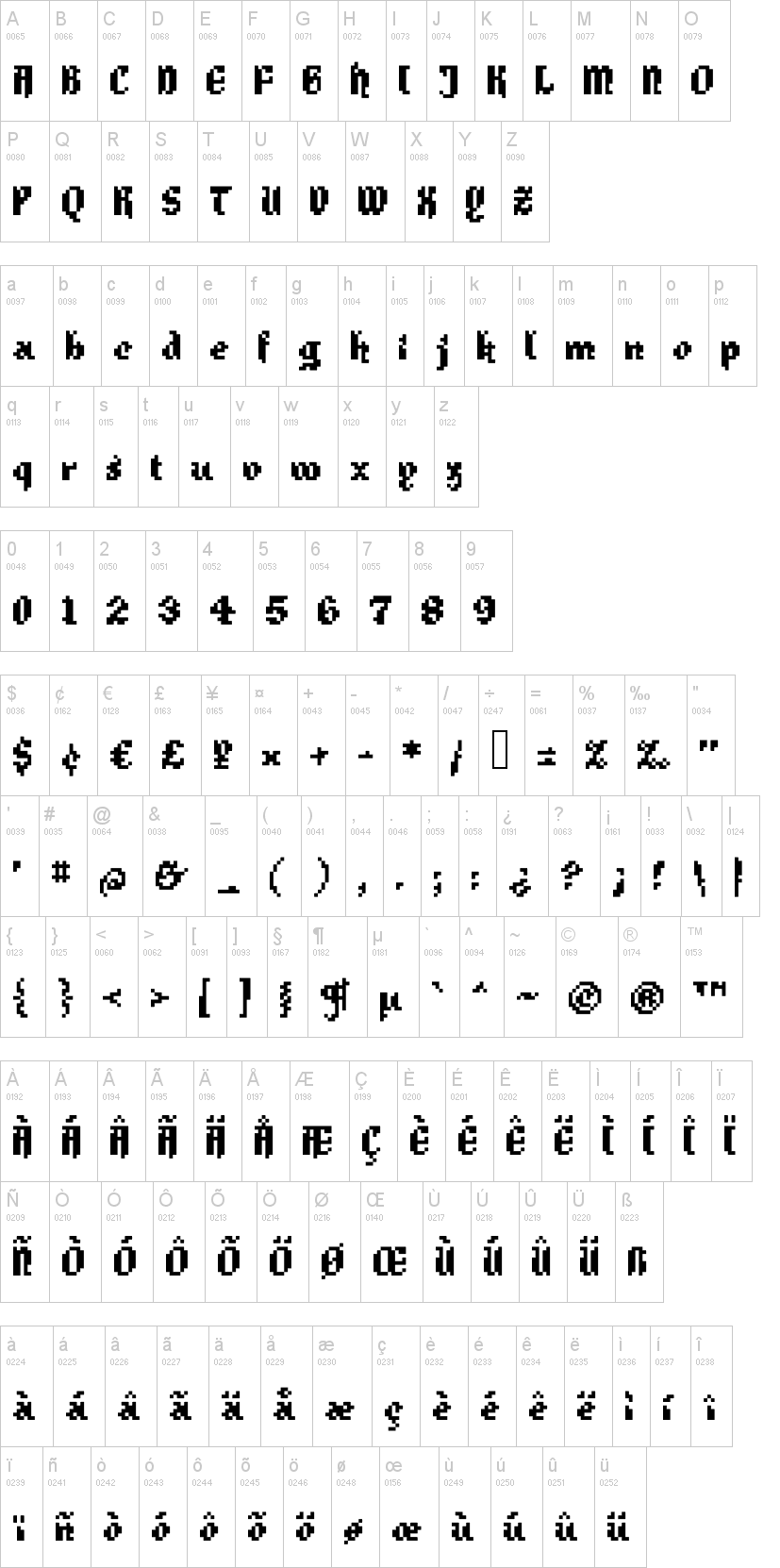 Enchanted Sword 字体字形表