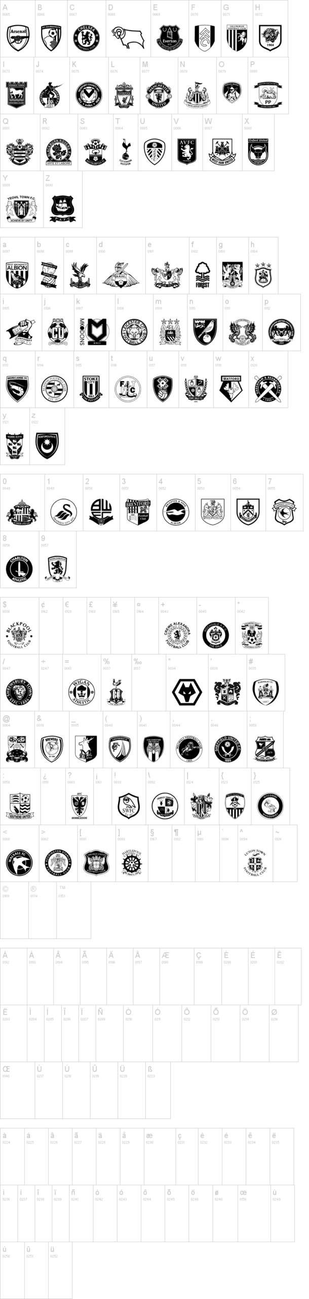 English Football Club Badges 字体字形表