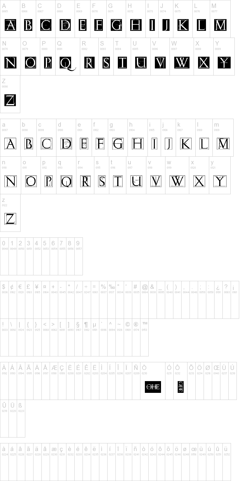ErikGCaps 字体字形表