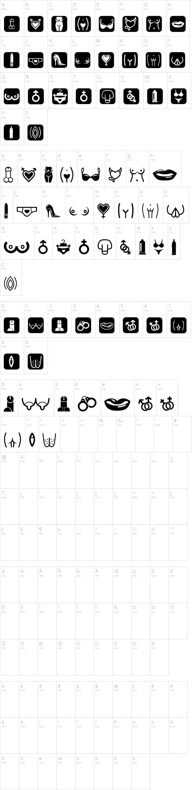 Erotic Symbols 字体字形表