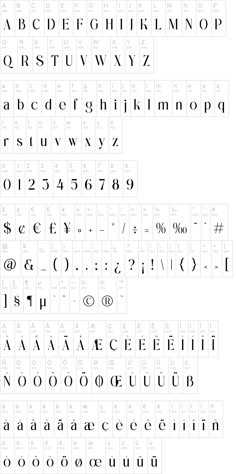 Eternalo 字体字形表