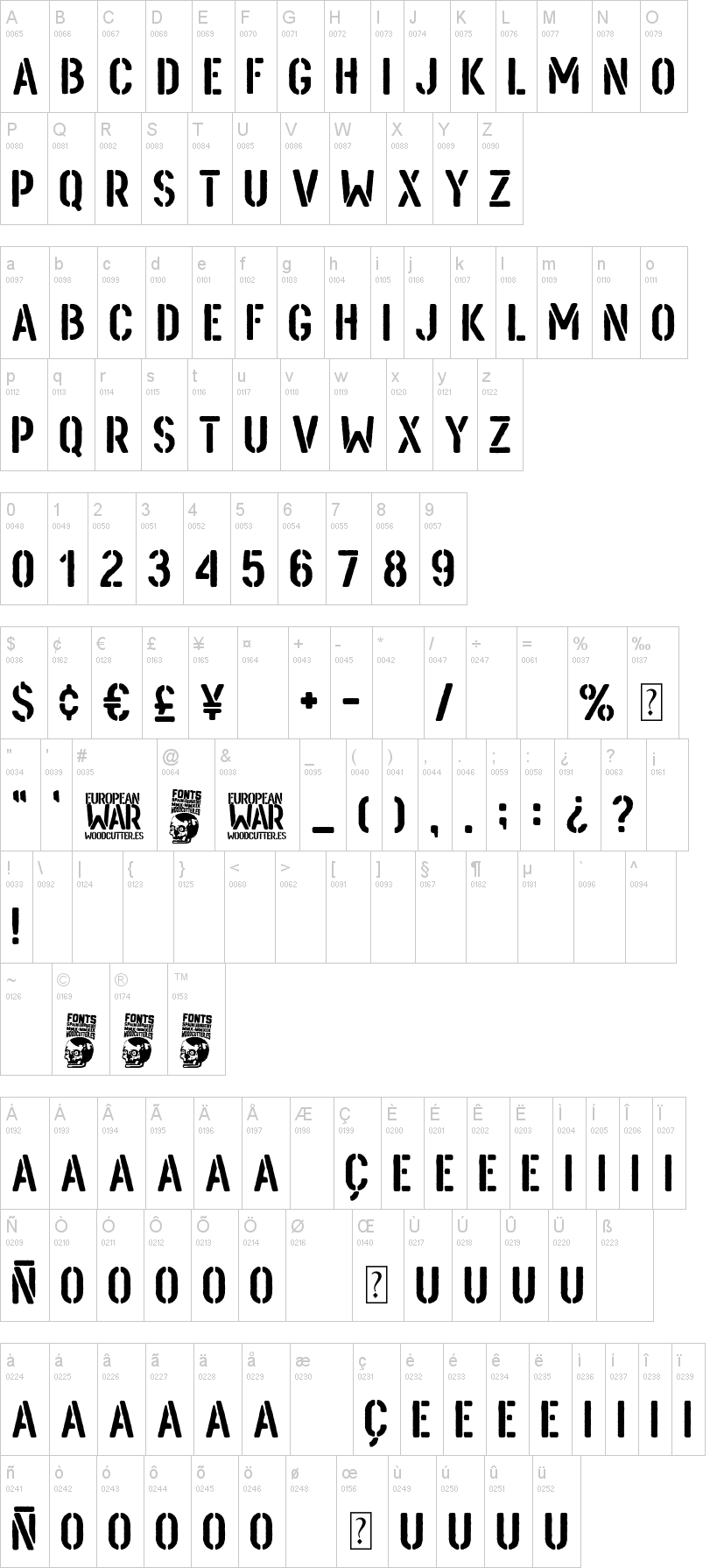 European War 字体字形表
