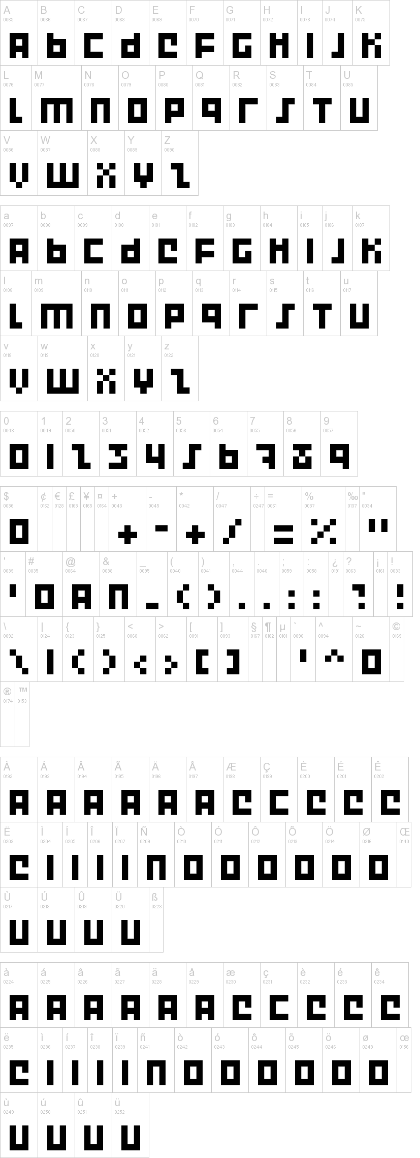 Execute 2000 字体字形表