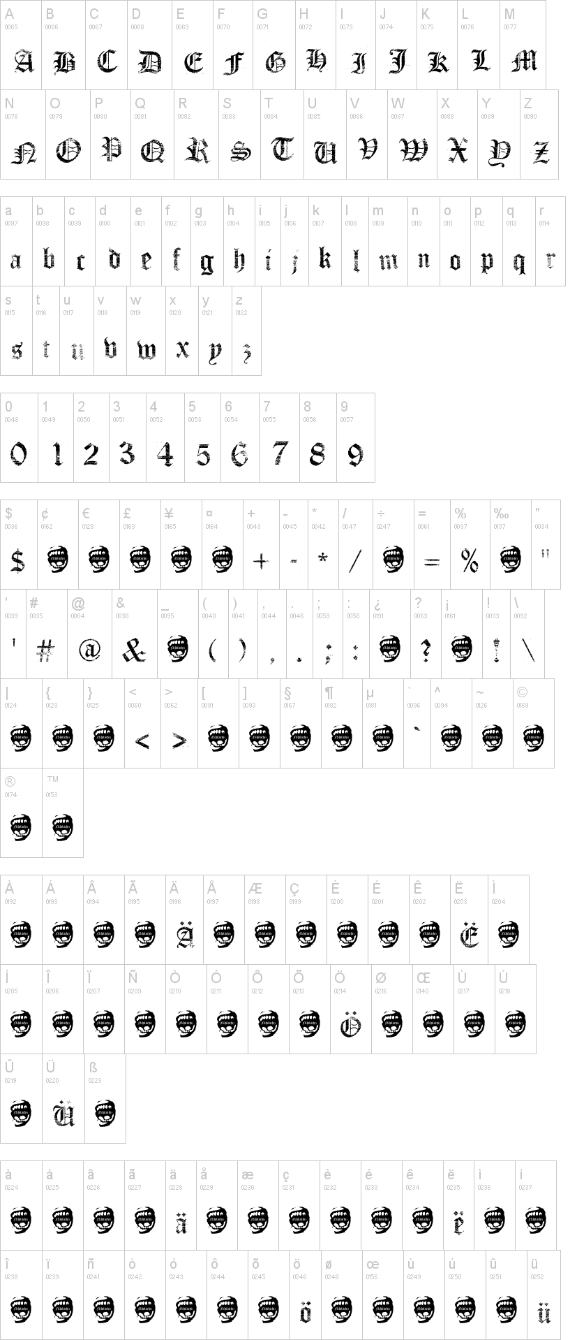 Faith Collapsing 字体字形表