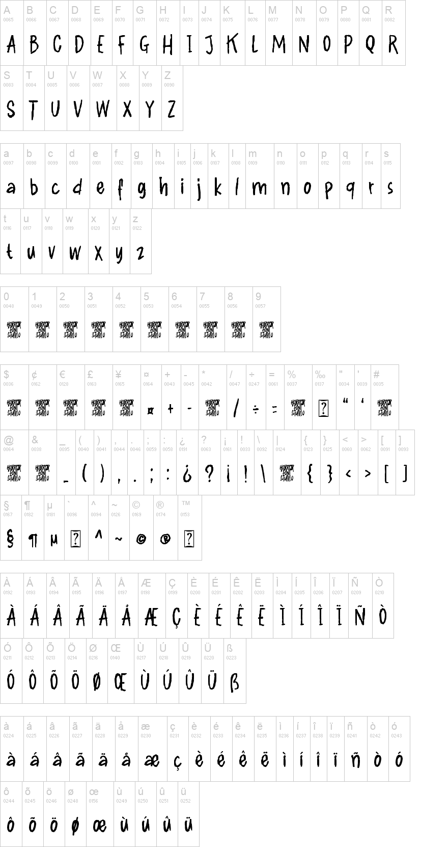Fakeblood 字体字形表