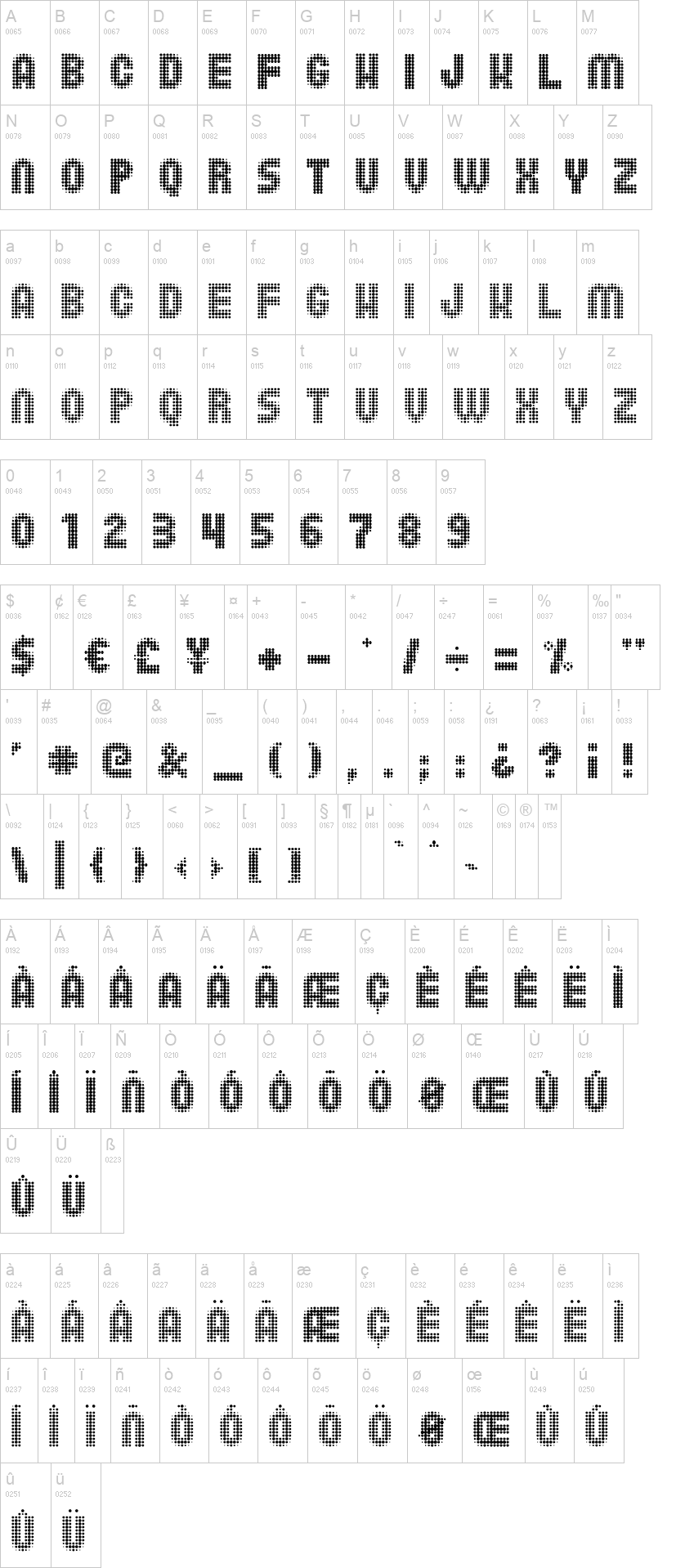 Far Spot 字体字形表