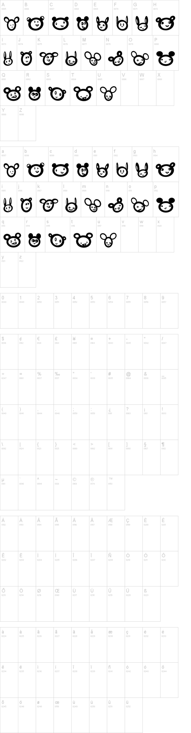 Fare 字体字形表