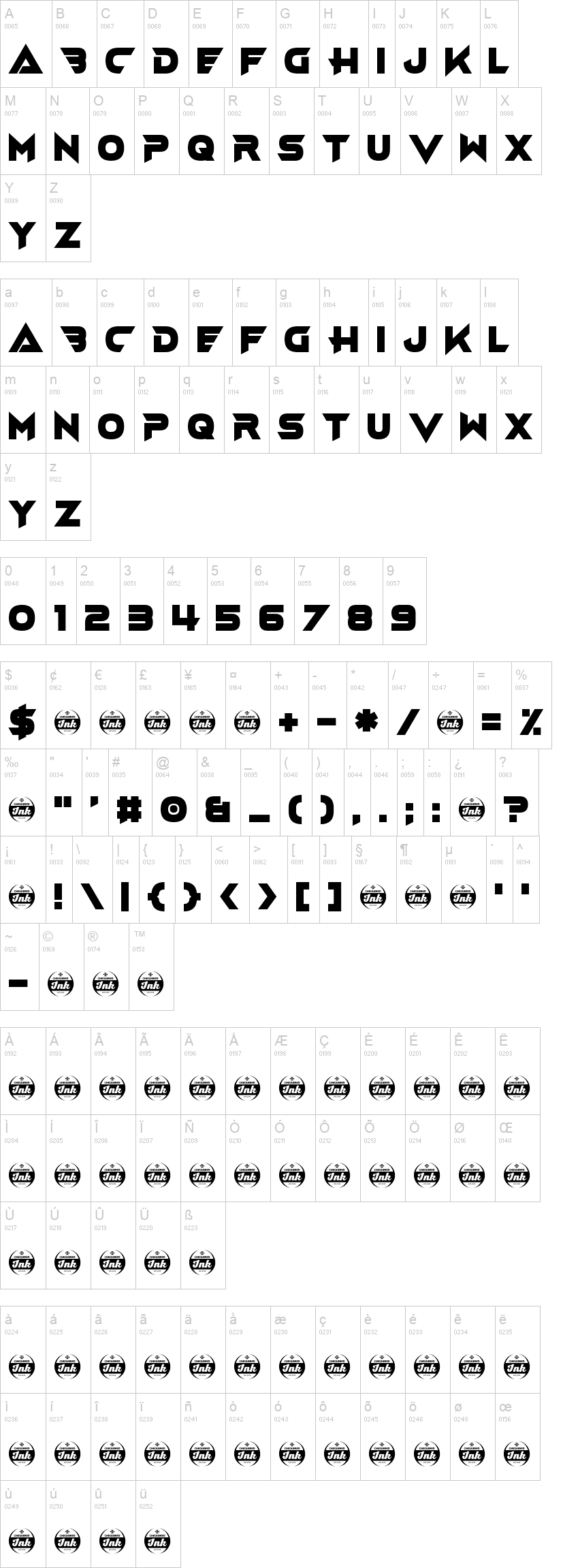 Fast Hand 字体字形表