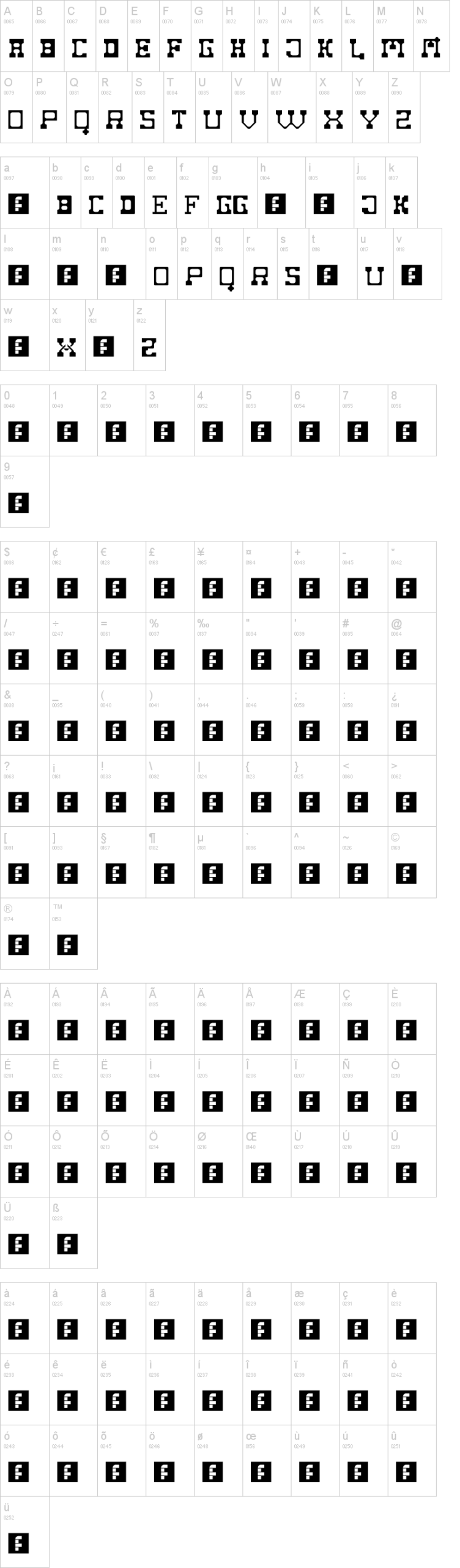 Fat Cowboy 字体字形表