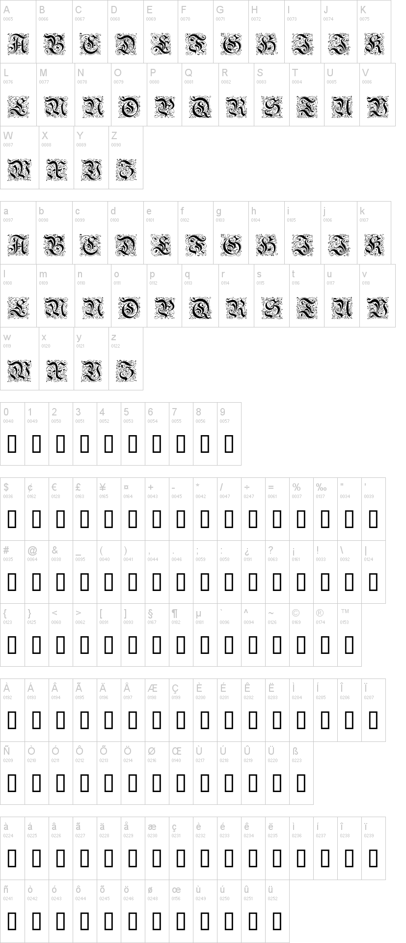 Feinsliebchen Barock 字体字形表