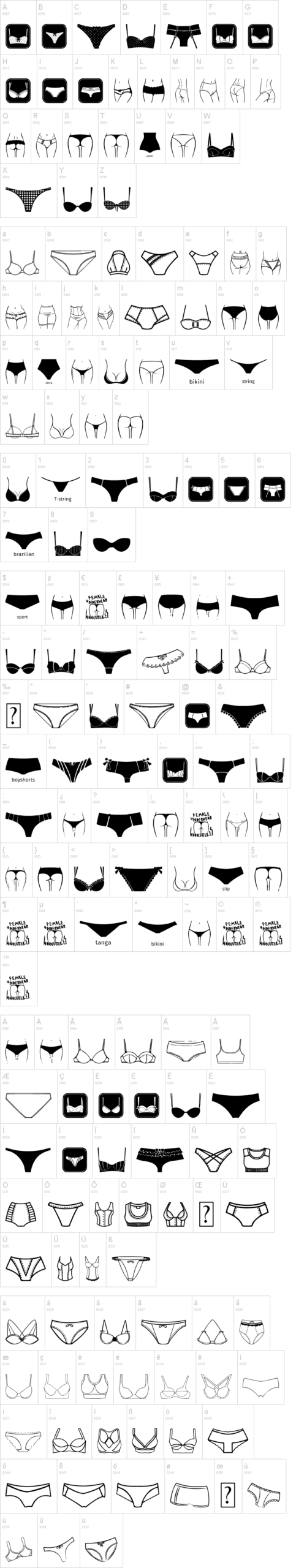 Female Underwear 字体字形表