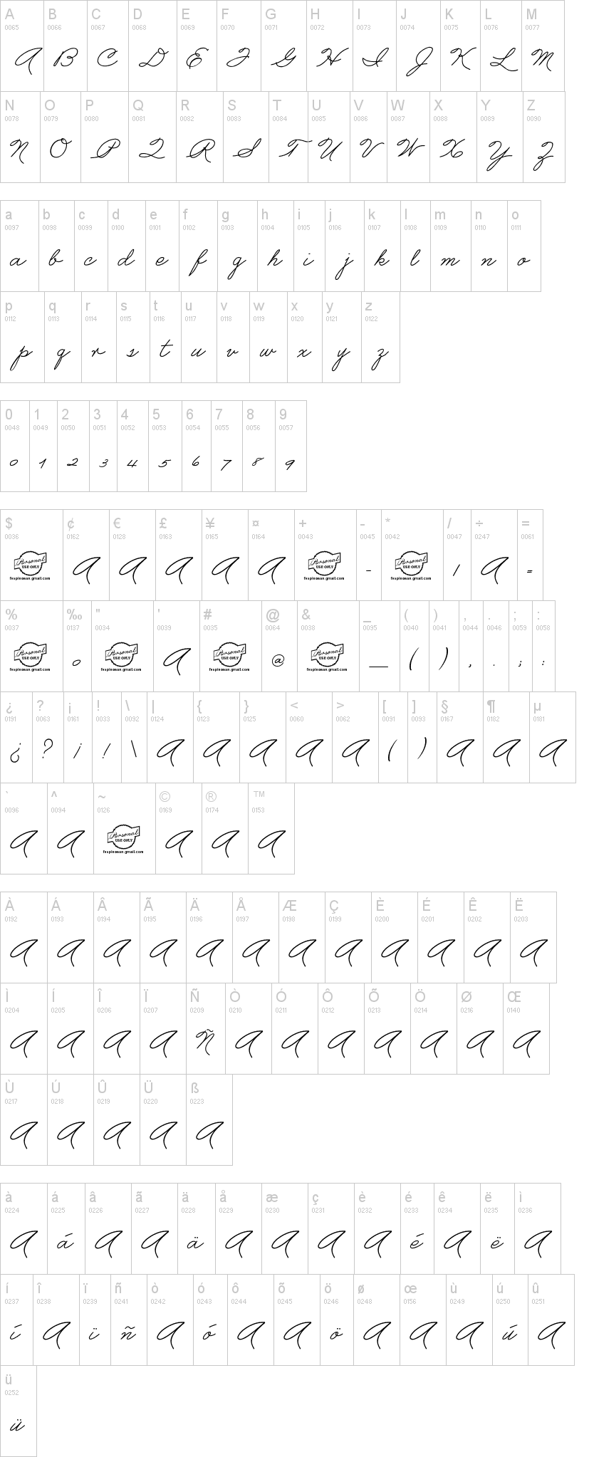 FespiPalmer 字体字形表