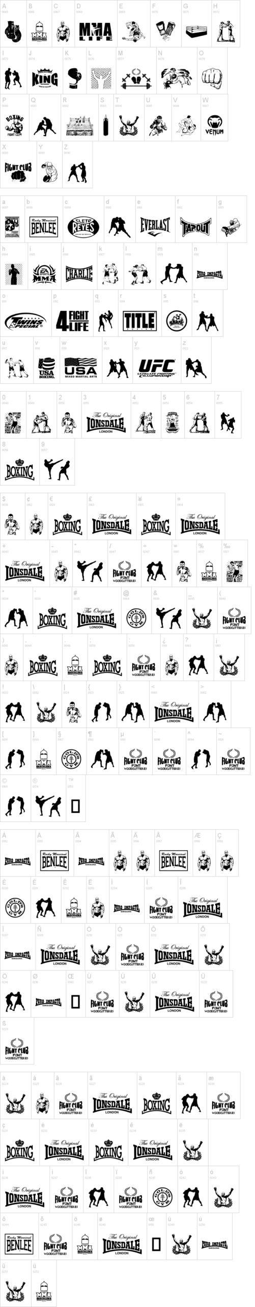 Fight Club 字体字形表