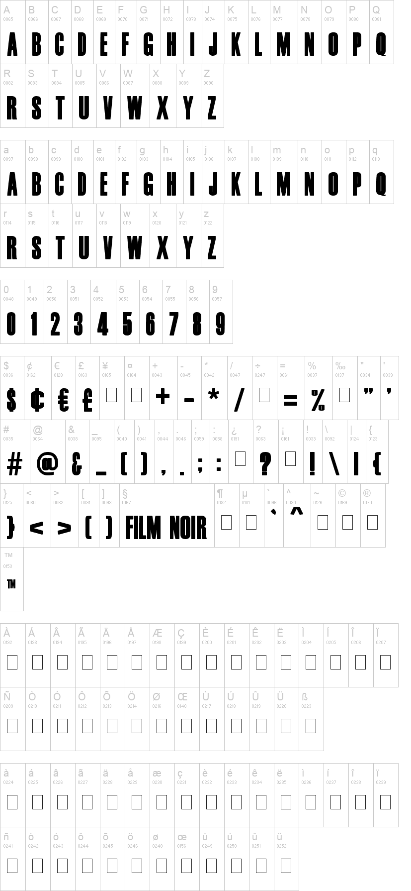 Film Noir 字体字形表
