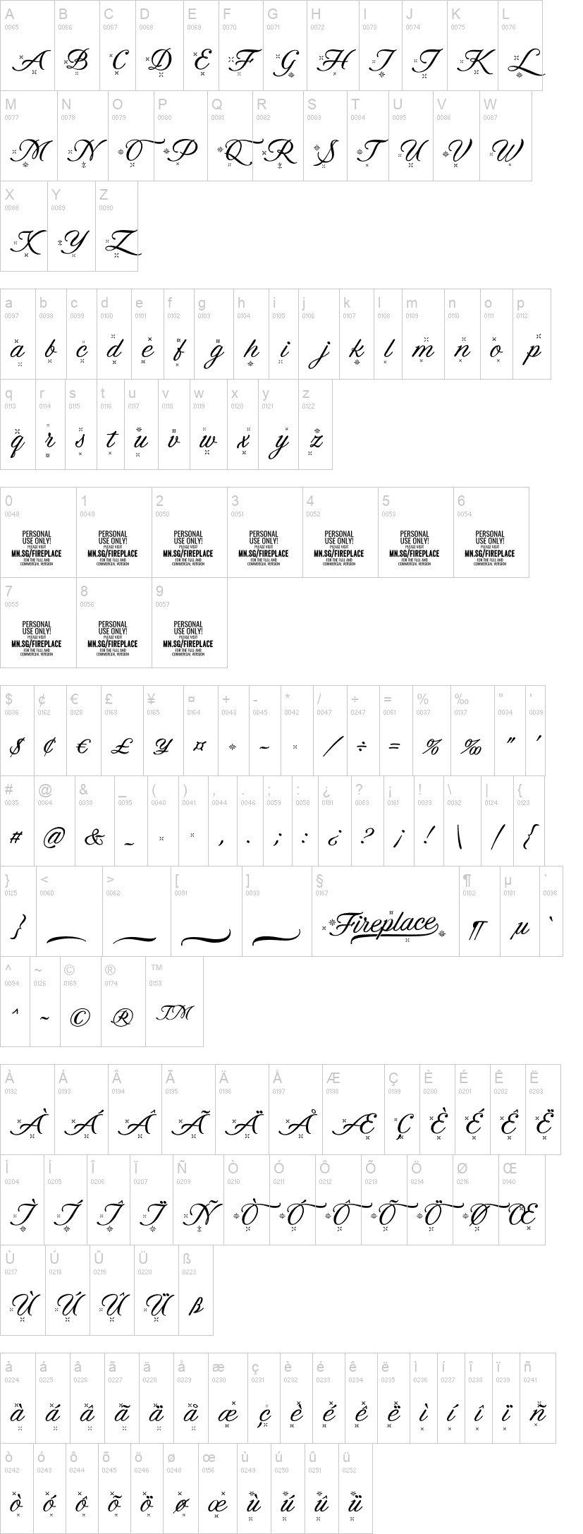 Fireplace 字体字形表