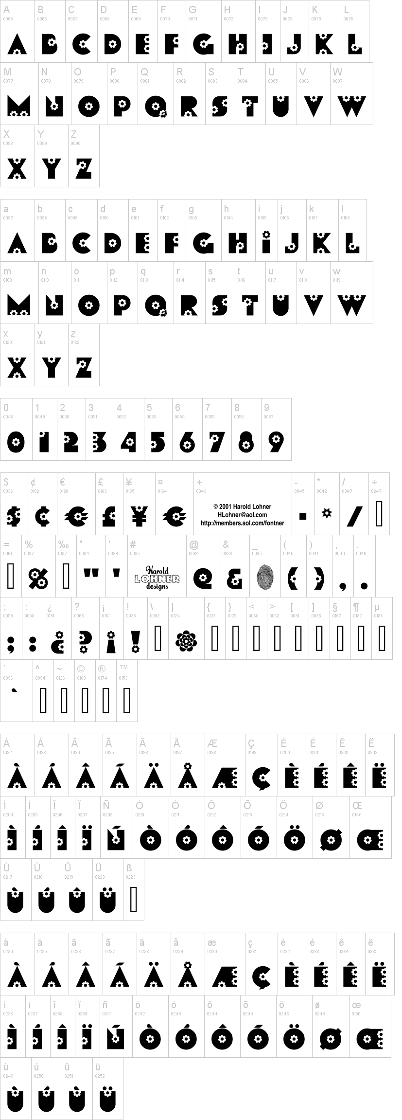 Flores 字体字形表