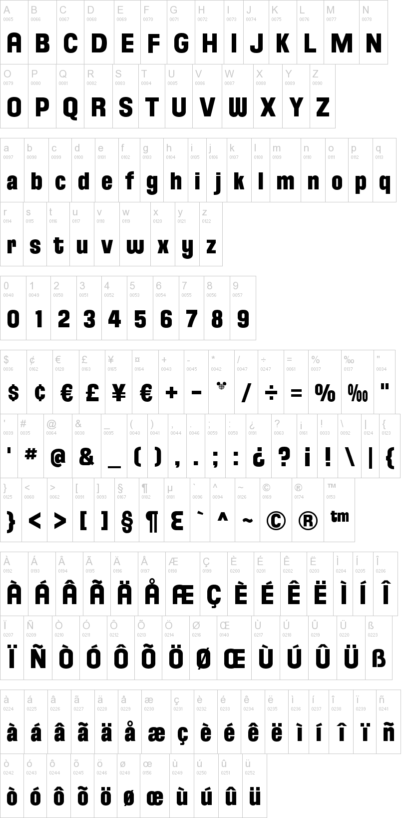 Florida Project 字体字形表