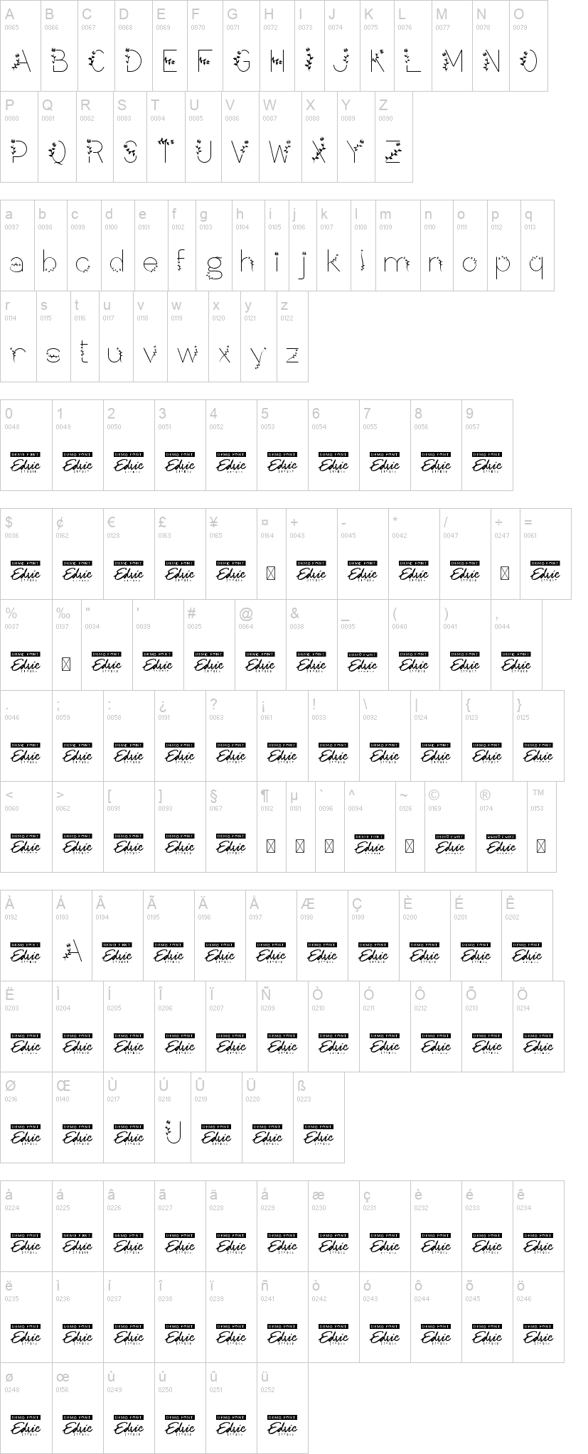 Flower Leaf 字体字形表