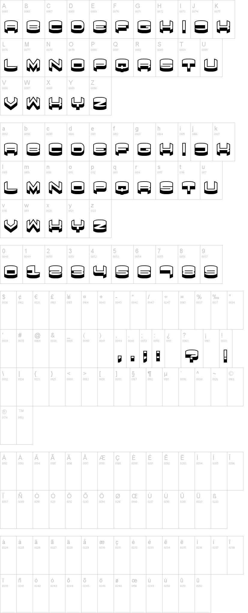 Focused 字体字形表