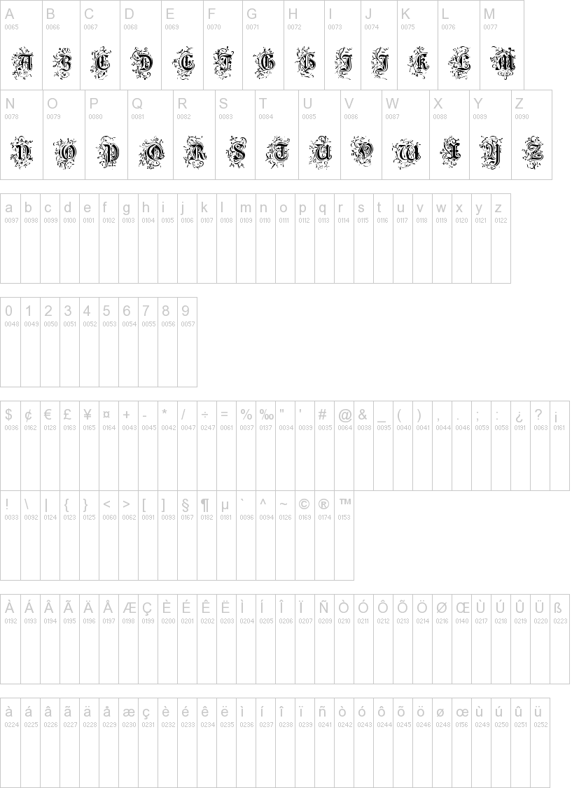 Foliar Initials 字体字形表