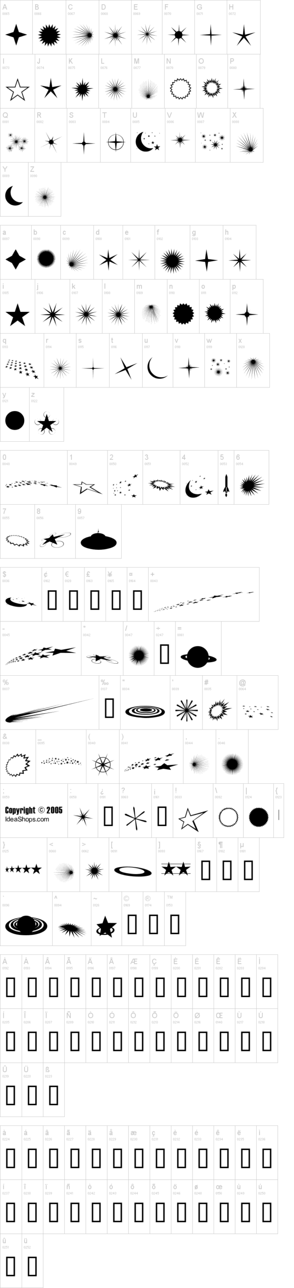 FontCo Flares 字体字形表