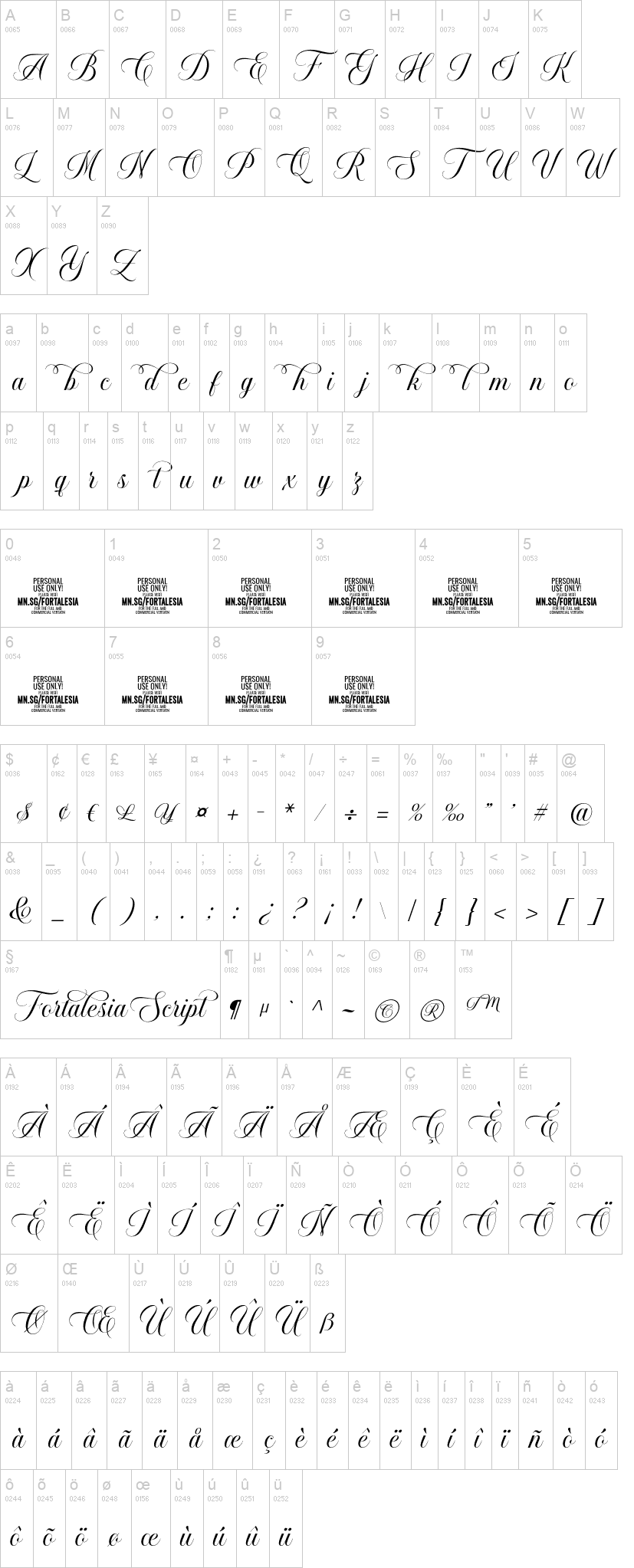 Fortalesia Script 字体字形表