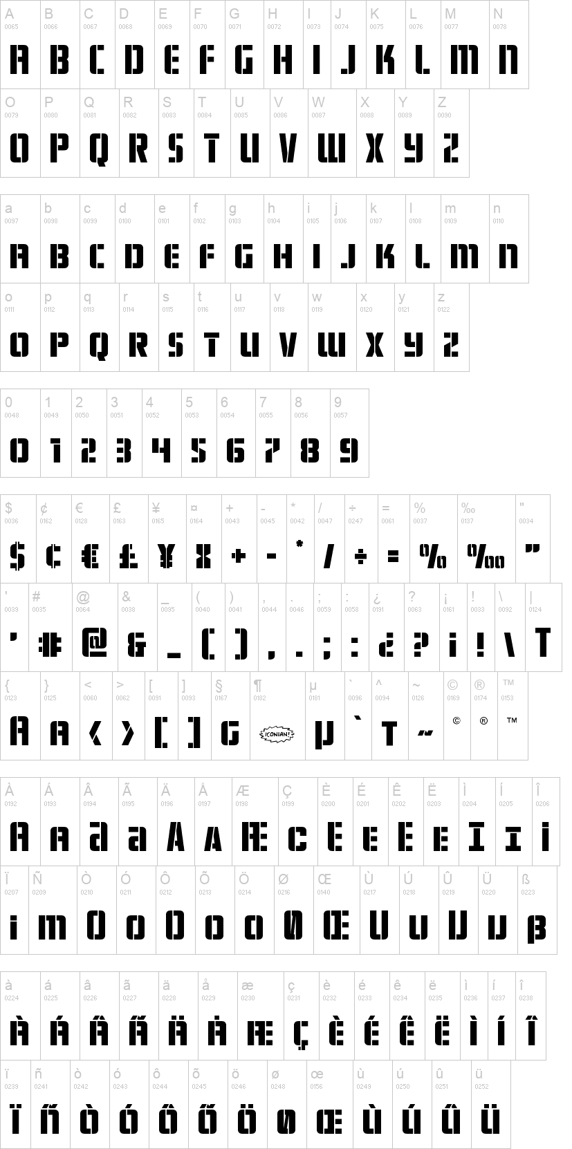 Fortune Soldier 字体字形表