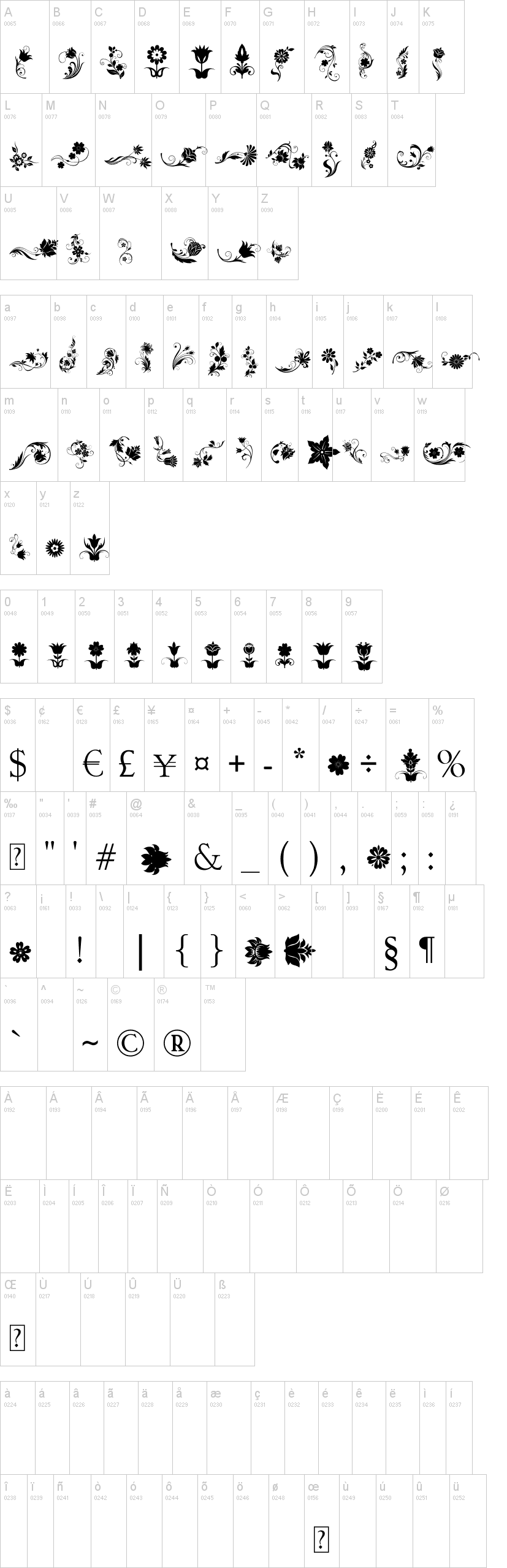 Fotograami Flower 字体字形表
