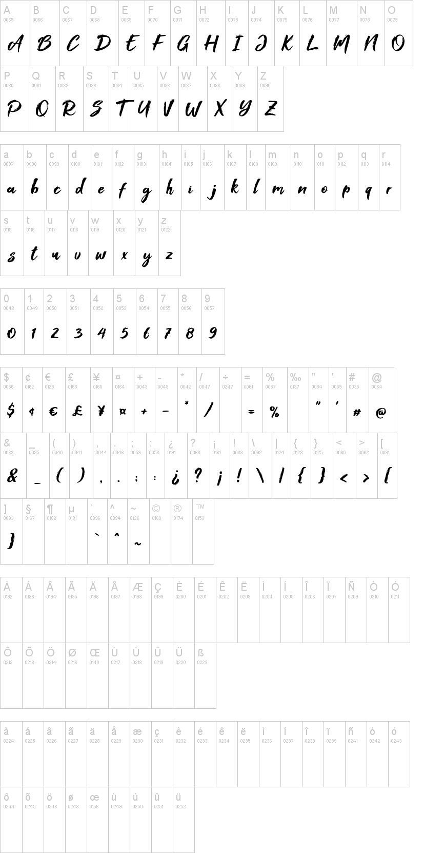 Foxlite Script 字体字形表