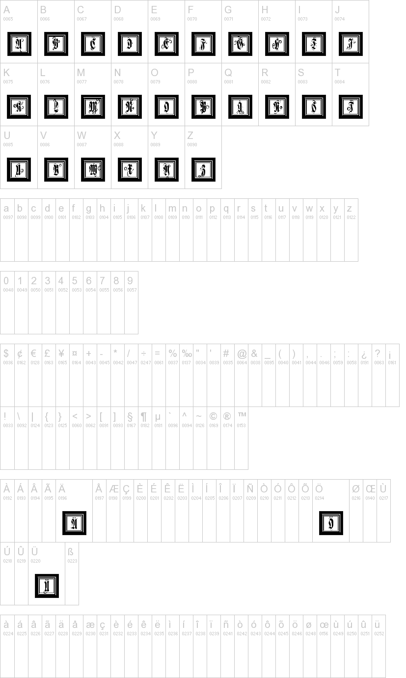 FramedFraxCaps 字体字形表