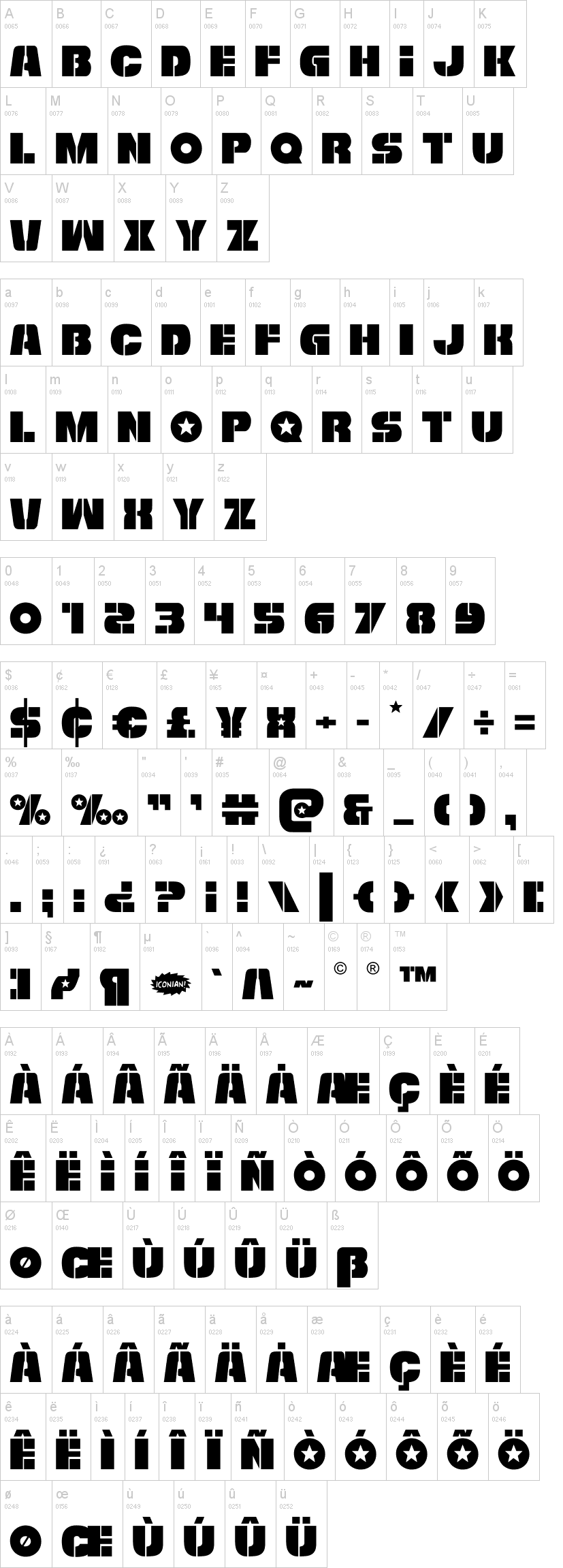 Freedom Fighter 字体字形表