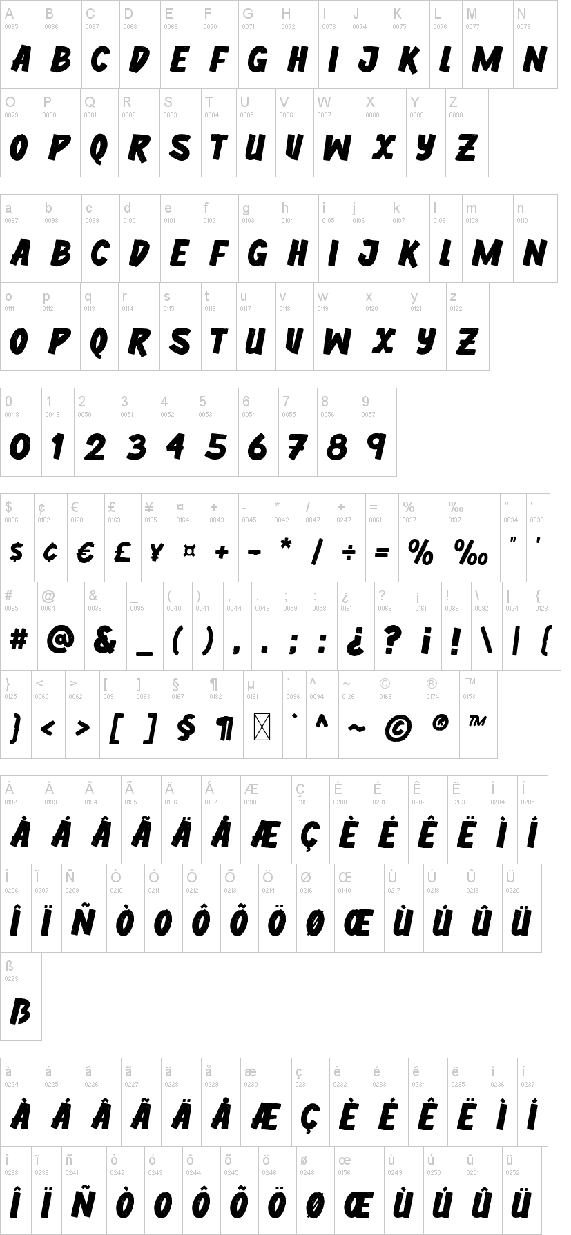 Freelancer 字体字形表