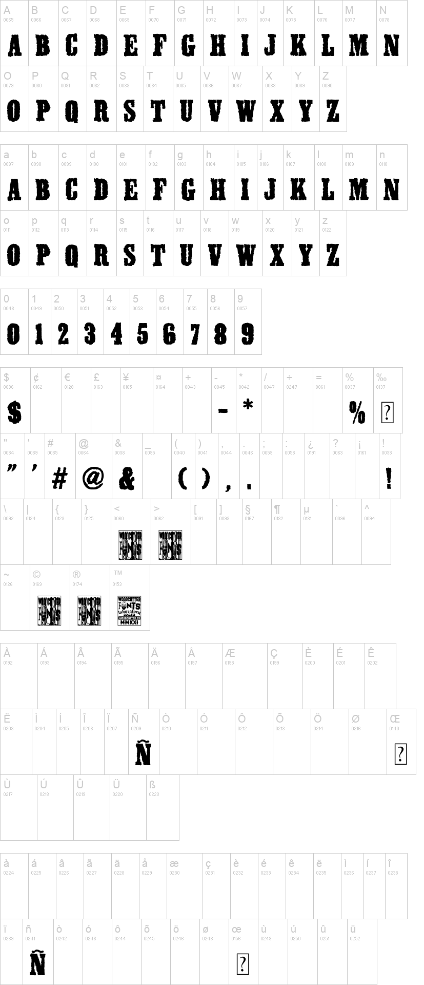 Frontier Town 字体字形表