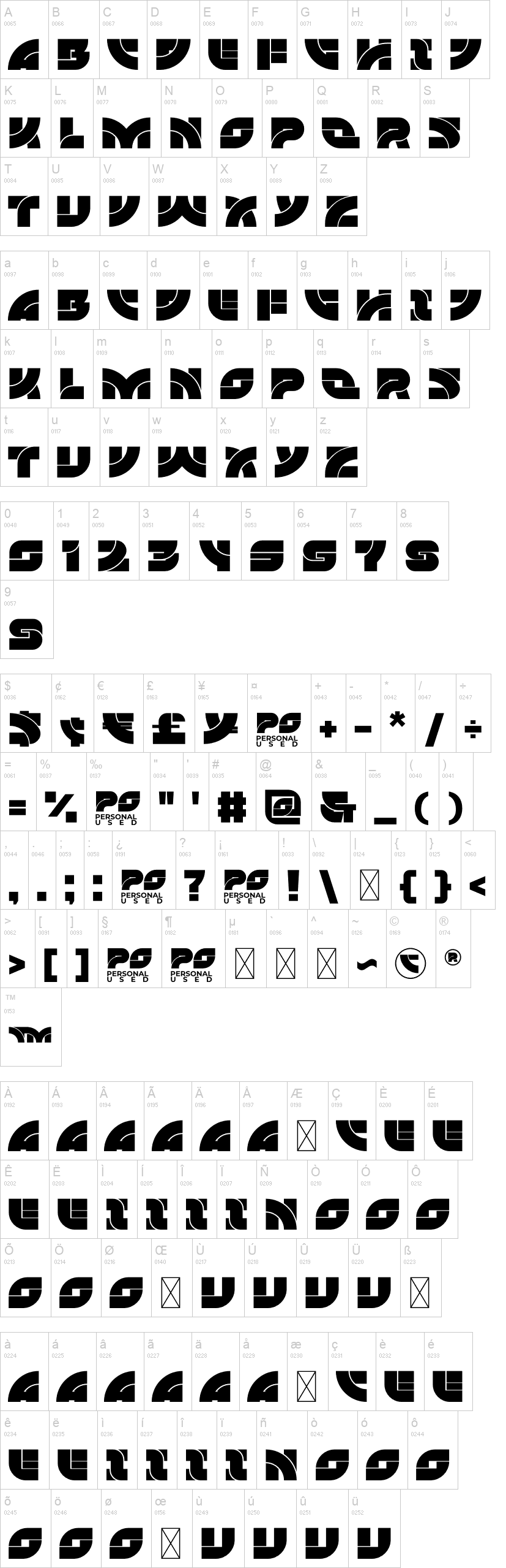 Galaxia 字体字形表