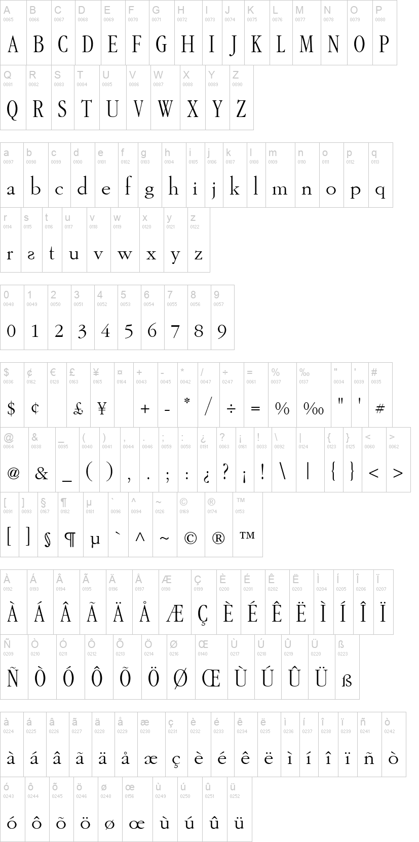Gar-A-Mond Tall 字体字形表